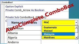 Excel VBA ComBox Box with AutoComplete Search - Excel VBA Searchable Combox - Code Included