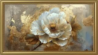 Vintage Gold Peony Painting | Gold Frame TV Art Screensaver for TV Wallpaper