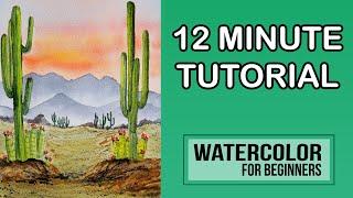 Easy 12 Minute WATERCOLOR TUTORIAL // How to Paint a Desert Landscape