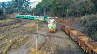 EFVM - TREM DE PASSAGEIROS INDO VIRAR NA PÊRA DE CARREGAMENTO DE JOÃO PAULO, ITABIRA-MG.