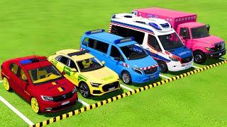 TRANSPORTING POLICE CARS & AMBULANCE EMERGENCY VEHICLES WITH MAN TRUCKS ! Farming Simulator 22