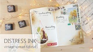 Bullet Journal - Distress ink vintage spread tutorial