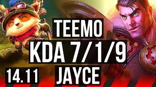 TEEMO vs JAYCE (TOP) | 7/1/9, Rank 7 Teemo, 1000+ games | KR Challenger | 14.11