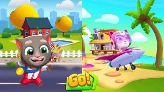 Talking Tom Gold Run vs Tom Fly Run Gameplay - Champion Tom vs Pilot Angela!