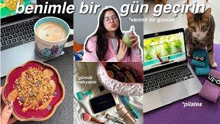 benimle bir gün geçirin  pilates, makyaj rutinim, cilt bakımı, verimli bir gün