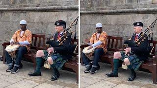 Epic street performance combines African & Scottish rhythm