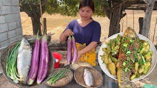 Sreyda Life Show cook eggplant with fish fried and eat - Amazing Cooking Skills