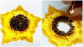 Hand Embroidery :patch work |Unique Flower Yellow Thread Flower Tutorial |Designer Razi