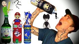 DO NOT DRINK BENDY  Baldi + Mario + Sonic - DIY Drink Cans & Coloring Page