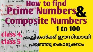 Prime Numbers||Composite Numbers||1 to 100||How to find??||in malayalam