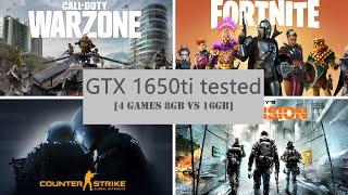 GTX 1650ti 4 games tested || 8GB (single channel) vs 16GB (dual channel)