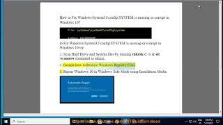 Fix Windows\System32\config\SYSTEM is missing/corrupt 0xc000000F Error in Windows 10