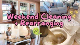LIVING ROOM REARRANGING + DECLUTTERING MOTIVATION || WEEKEND CLEANING || AT HOME WITH JILL