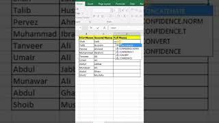 merge first name and second name in single column by using concatenate formula