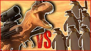 BEAST BATTLE SIMULATOR - TREX WITH MINI-GUNS VS A PENGUIN ARMY | HOW MANY PENGUINS DOES IT TAKE?!?!