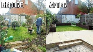 Small Garden Makeover, Slab Patio, Raised Timber Planters, Turfing New Lawn. Stonemason Landscapes