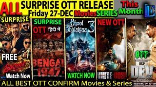 Surprise OTT Release Today 27-DEC l Hindi Movies Web-Series BhoolBhulaiyaa3, Singham3, BABYJOHNLeak