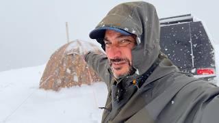 Hot Tent Winter Camping In A Snow and Ice Blizzard