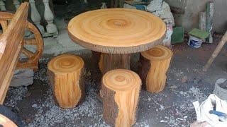 DIY/CONCRETE GARDEN TABLE LIKED A CHOPPED TREE#TABLE#GARDENSET#TREELOG