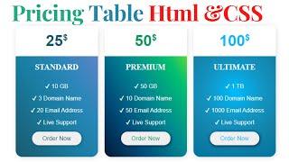 CSS Pricing Table | Responsive Pricing Table Using Html & CSS Coding With Hammad