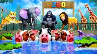 Funny Animals Zoo Diorama: Farm Animals Fun Play with Gorilla | Cow Pig Sheep Goat Rabbit Cartoons