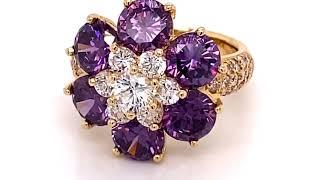 Towne Jewelers 18KY Purple Amethyst And Cubic Zirconia Flower Ring