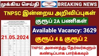 குரூப் 2A பணிகள் |  Tnpsc group 2A vacancy Report | TNPSC Press release  | TNPSC Today Announcements