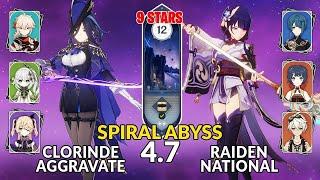 New 4.7 Spiral Abyss│Clorinde Aggravate & Raiden National | Floor 12 - 9 Stars | Genshin Impact