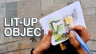 SKETCHING AN ILLUMINATED WHITE OBJECT | Hong Kong Urban Sketching with Watercolor