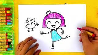 Princess with a Bird   Easy to draw for children