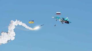 Scary moment! A Russian Sukhoi Su-34 fighter-bomber was intercepted by a Ukrainian tracked missile.
