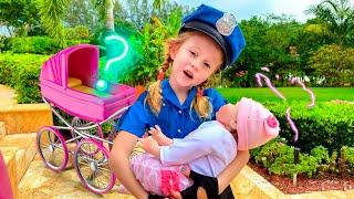 Nastya as a policeman and helps everyone