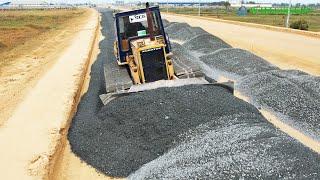 Fastest Bulldozer Spreading & Leveling Grader Installing Foundation Roads | Dozer Driving Skills