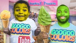 GOO GOO GAGA PRETEND PLAY IN BASKIN ROBBINS ICE CREAM STORE WITH DAD!