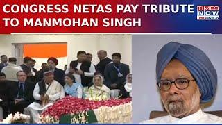 Top Congress Leaders, Workers Pay Final Tribute To Former Prime Minister Manmohan Singh At AICC HQ