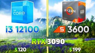 Core i3 12100 vs Ryzen 5 3600 Gaming Benchmark with RTX 3090 | Test in 10 Games |
