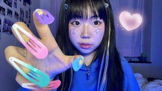 ASMR| Face Touching with Clips as Nails (real camera touching)