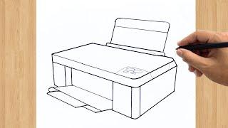 How to Draw a Printer Step by Step Easy | 3D Laser Printer Drawing Tutorial