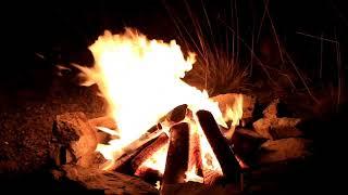 A Bonfire during a strong wind in the Mountains.