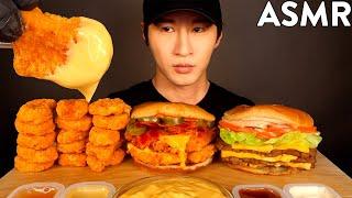 ASMR CHEESY SPICY CHICKEN NUGGETS, CHICKEN SANDWICH, TRIPLE CHEESEBURGER MUKBANG (No Talking)