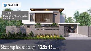 Sketchup house design (13.5 x 15 m) render enscape