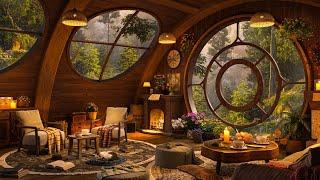  Cozy Hobbit Jazz at Coffee House - Rainy Jazz at Dreamy Forest with Fireplace For Relax, Work