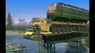 Dangers When Hauling a Locomotive on a collapsed bridge- Spintires Mudrunner