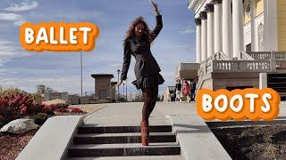 Malina walks up and down the stairs in BALLET ANKLE BOOTS !