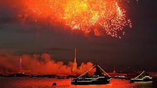 Fireworks on Navy Day in Saint Petersburg on July 28, 2024