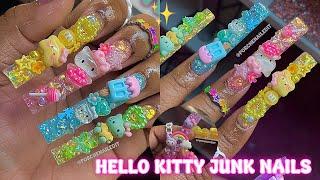  HELLO KITTY KAWAII NAILS  JUNK NAILS | BEGINNER FRIENDLY  ACRYLIC NAIL TUTORIAL