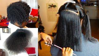 HOW TO: Silk Press Natural Hair at Home | Repairing Extreme Damaged Natural Hair | Trim & Cut