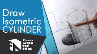 Axonometric Cylinder In Isometric Drawing And Ortographic Projection (Line Drawing And Hatching)