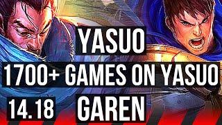 YASUO vs GAREN (TOP) | 6 solo kills, 1700+ games, Legendary, 13/3/3 | EUW Master | 14.18