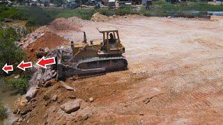 Fantastic Machinery Equipment Dozer & Heavy Dump Truck At Work In Huge Project Fill Up